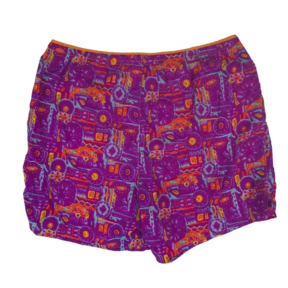 Weekends Beachwear Swim Trunks Men XL Purple Orange Vintage 90s Retro Print